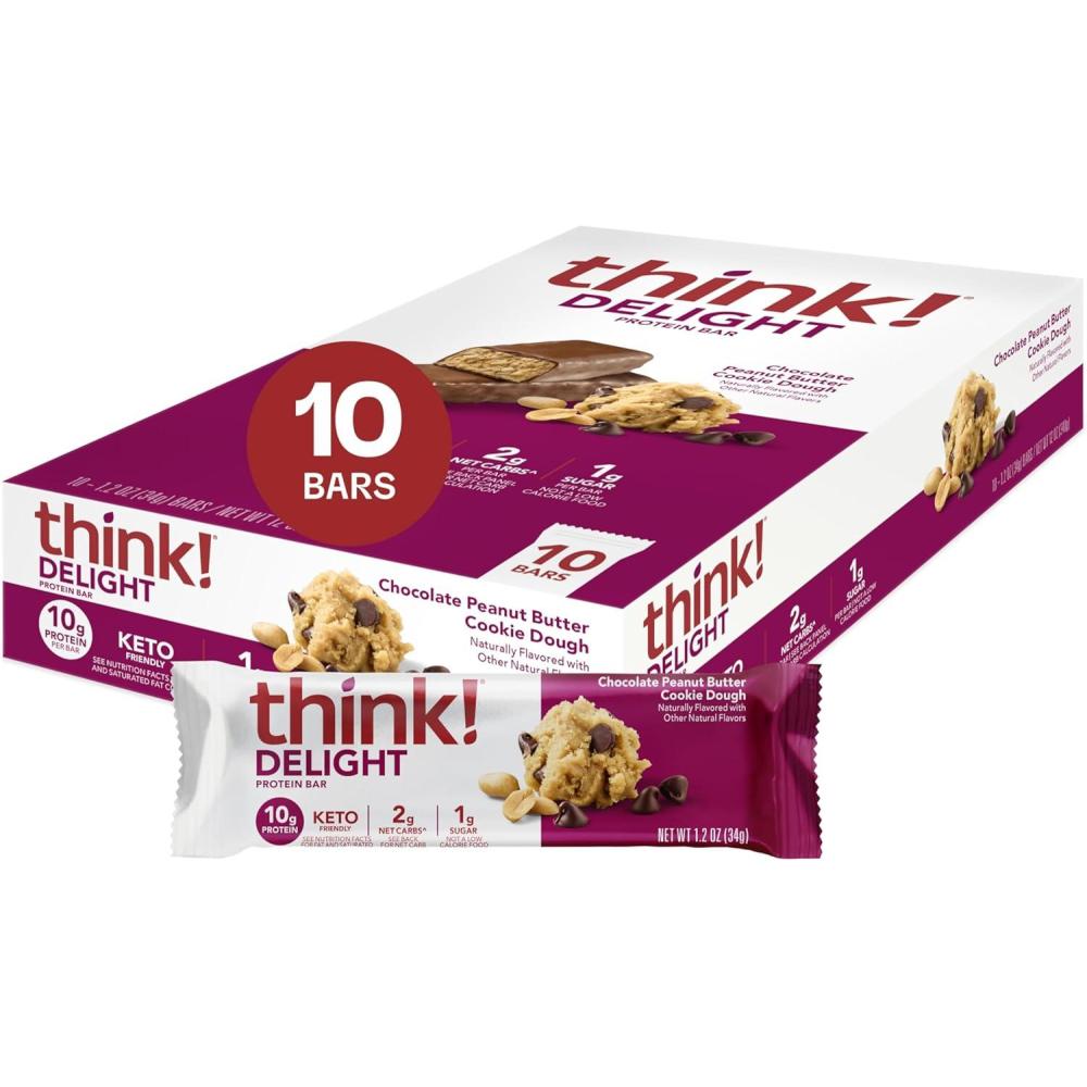 image:imagethink Delight Protein Bars Chocolate Peanut Butter Pie Low Sugar amp Low Carb GlutenFree Snack Keto Friendly Snacks 12 Count Packaging May VaryChocolate Peanut Butter Cookie Dough