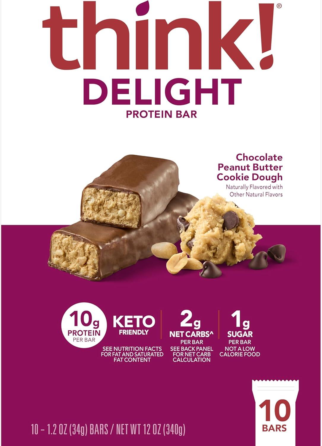 image:imagethink Delight Protein Bars Chocolate Peanut Butter Pie Low Sugar amp Low Carb GlutenFree Snack Keto Friendly Snacks 12 Count Packaging May VaryChocolate Peanut Butter Cookie Dough