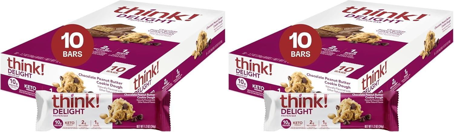 image:imagethink Delight Protein Bars Chocolate Peanut Butter Pie Low Sugar amp Low Carb GlutenFree Snack Keto Friendly Snacks 12 Count Packaging May VaryChocolate Peanut Butter Cookie Dough