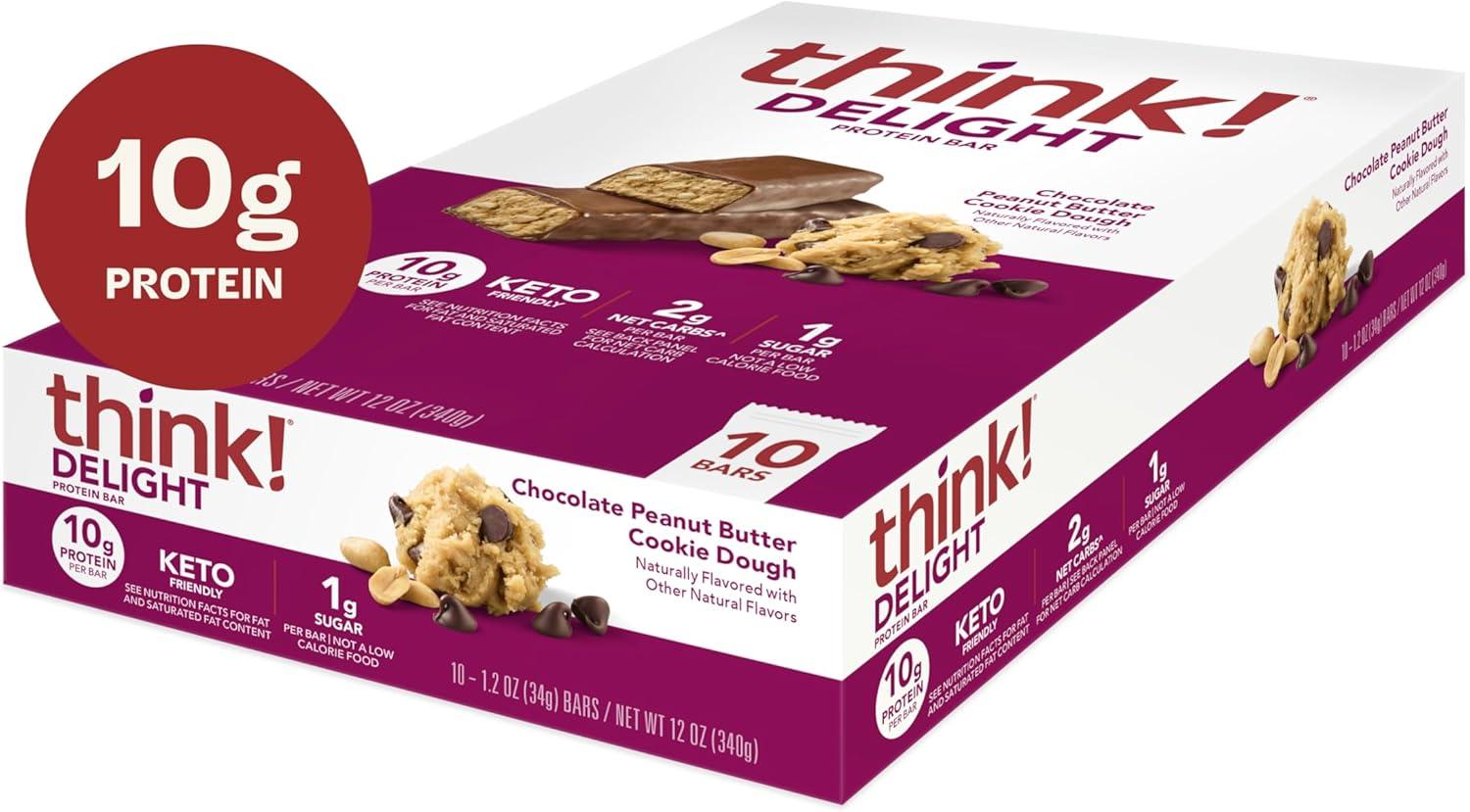 image:imagethink Delight Protein Bars Chocolate Peanut Butter Pie Low Sugar amp Low Carb GlutenFree Snack Keto Friendly Snacks 12 Count Packaging May VaryChocolate Peanut Butter Cookie Dough