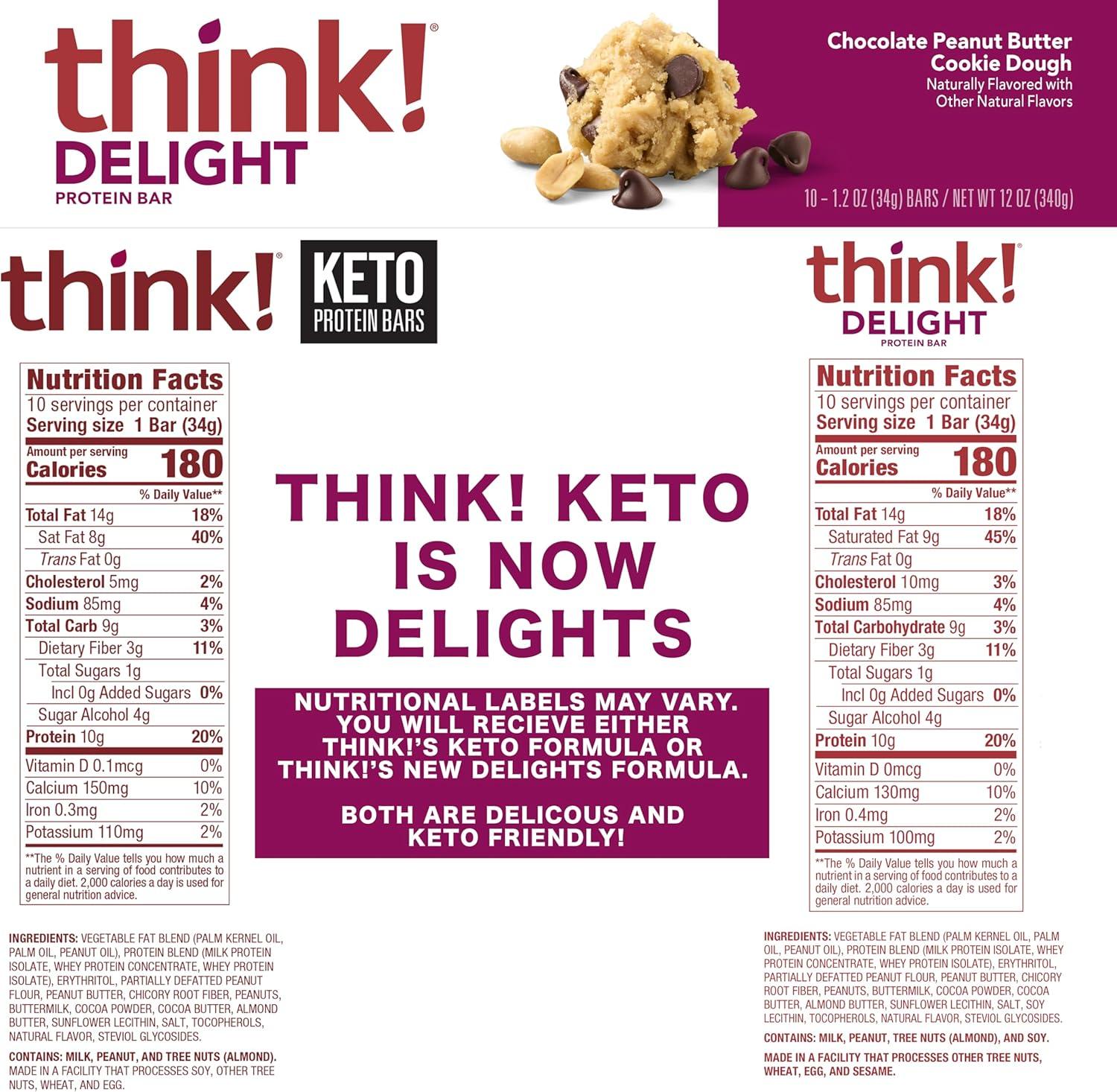 image:imagethink Delight Protein Bars Chocolate Peanut Butter Pie Low Sugar amp Low Carb GlutenFree Snack Keto Friendly Snacks 12 Count Packaging May VaryChocolate Peanut Butter Cookie Dough