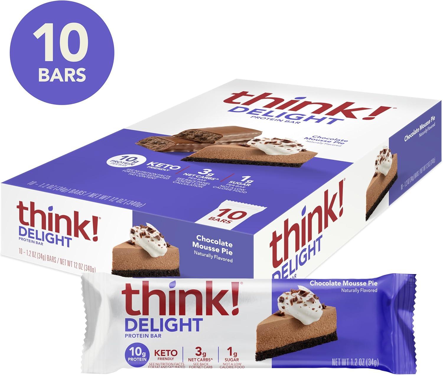 image:imagethink Delight Protein Bars Chocolate Peanut Butter Pie Low Sugar amp Low Carb GlutenFree Snack Keto Friendly Snacks 12 Count Packaging May VaryChocolate Mousse Pie