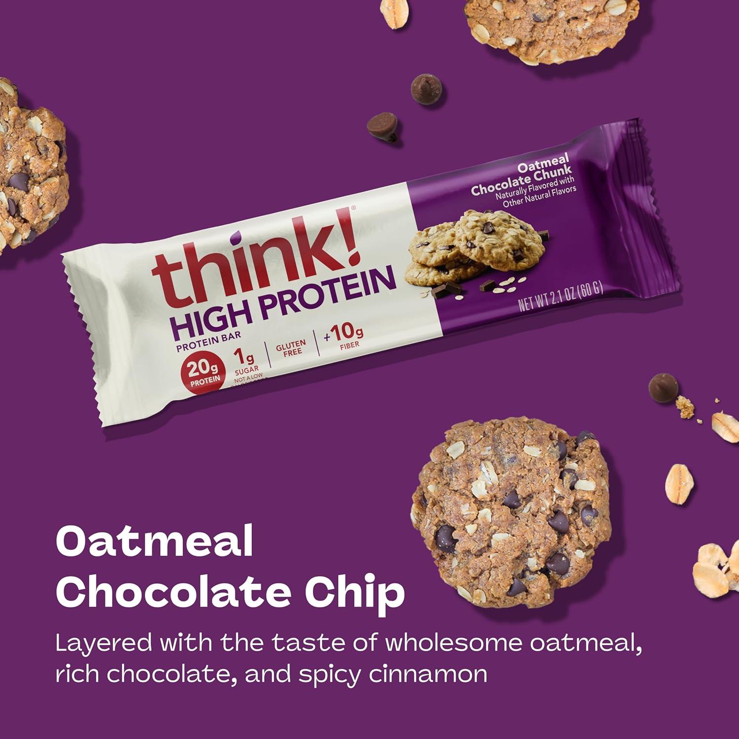 image:imagethink Protein Bars High Protein Snacks Gluten Free High Fiber Peanut Butter Chocolate Chunk 10 CountOatmeal Chocolate Chunk