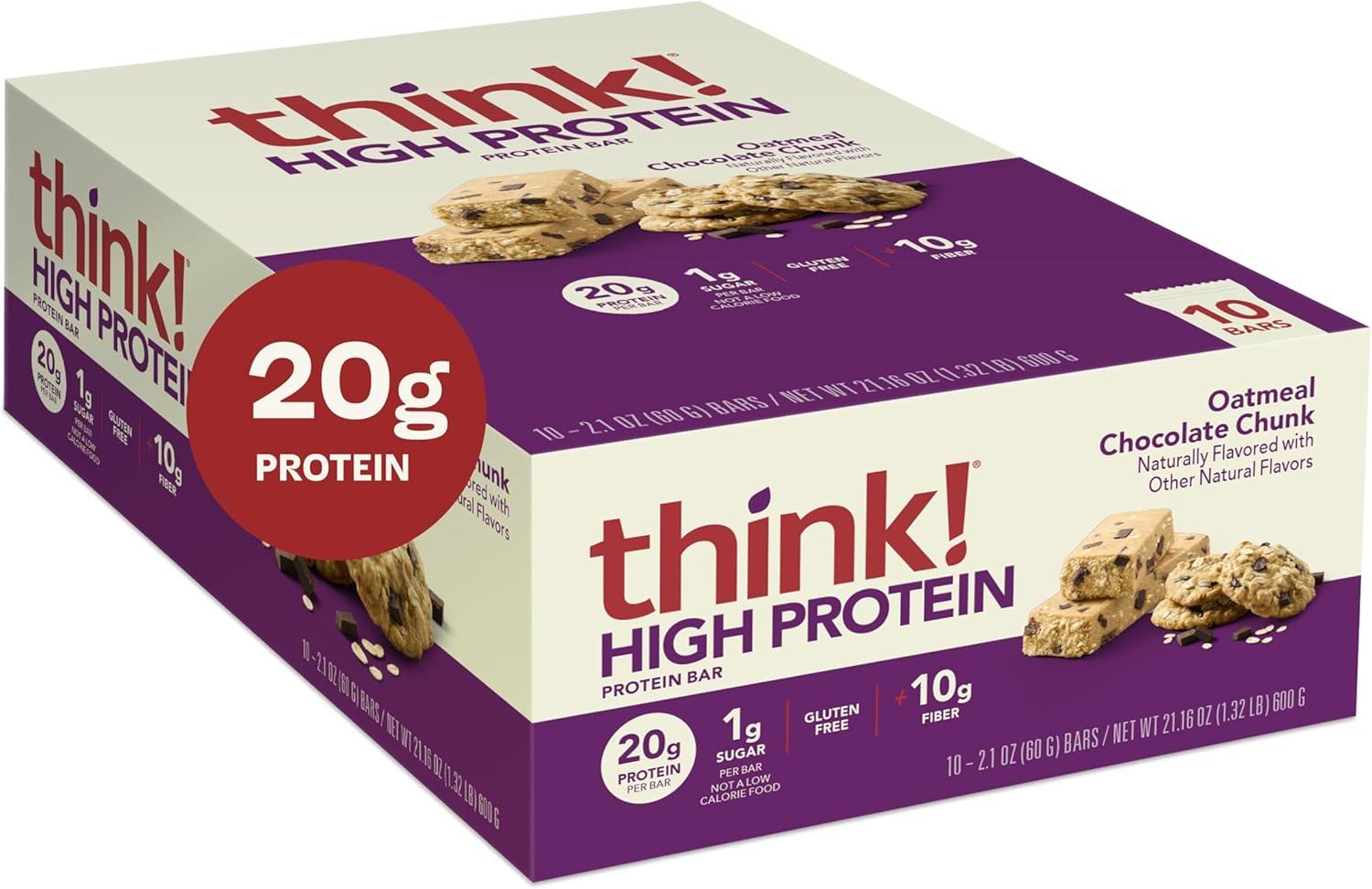 image:imagethink Protein Bars High Protein Snacks Gluten Free High Fiber Peanut Butter Chocolate Chunk 10 CountOatmeal Chocolate Chunk