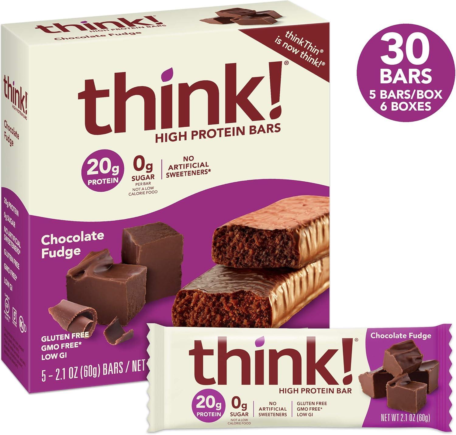image:imagethink Protein Bars High Protein Snacks Gluten Free Sugar Free Energy Bar with Whey Protein Isolate Chocolate Fudge Nutrition Bars without Artificial Sweeteners 21 Oz 30 Count
